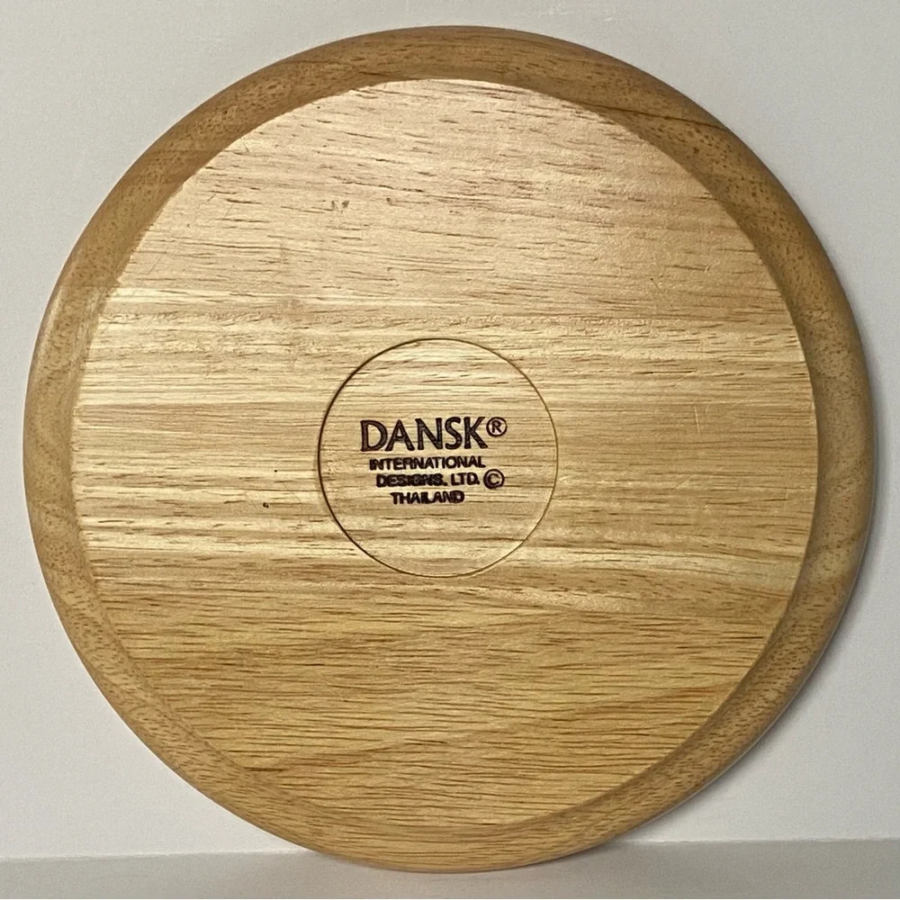 Dansk Wood & Tile Trivet Holiday Harvest Fruits Red Bow 7.5” EUC Round Christmas